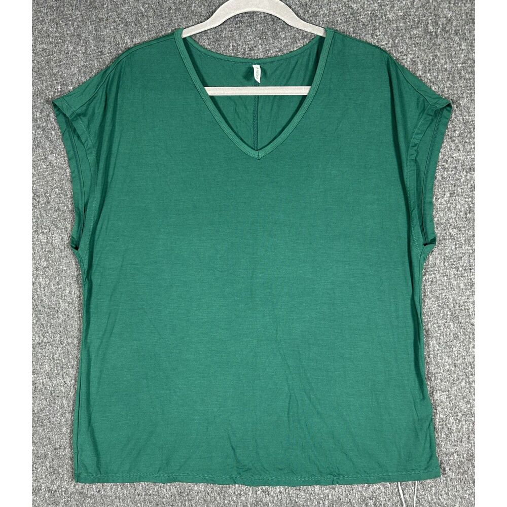 NWT Halara Women's Green V-Neck Cap Sleeve Relaxed Casual T-Shirt Size L